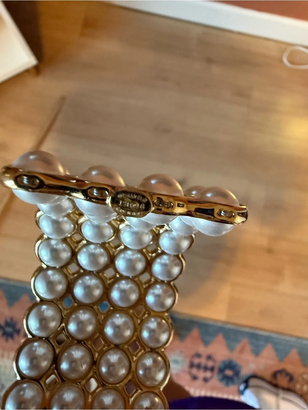 CHANEL Gold-Tone Pearl Multirow Cuff Bracelet